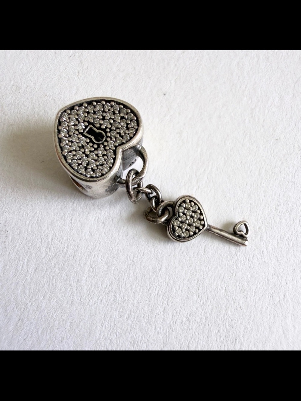 Authentic Pandora Charm Bead Lock of Love Heart Key Pave Sterling Silver Retired